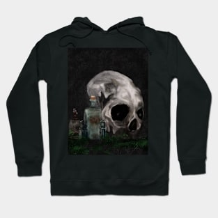 Dark Academia Aesthetic Skull  Apothecary bottles Watercolor Painting Hoodie